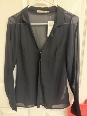 Abercrombie & Fitch Black Sheer Button-Up Top